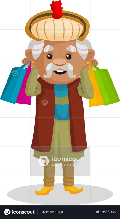 King Akbar holding shopping bags in his hands  Illustration