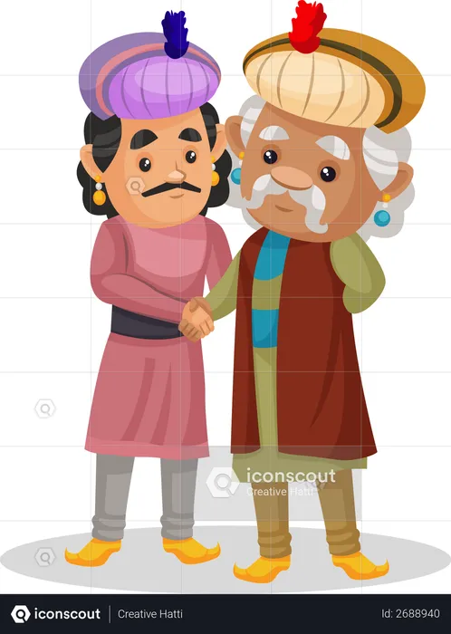 King Akbar is shaking hand with a man  Illustration
