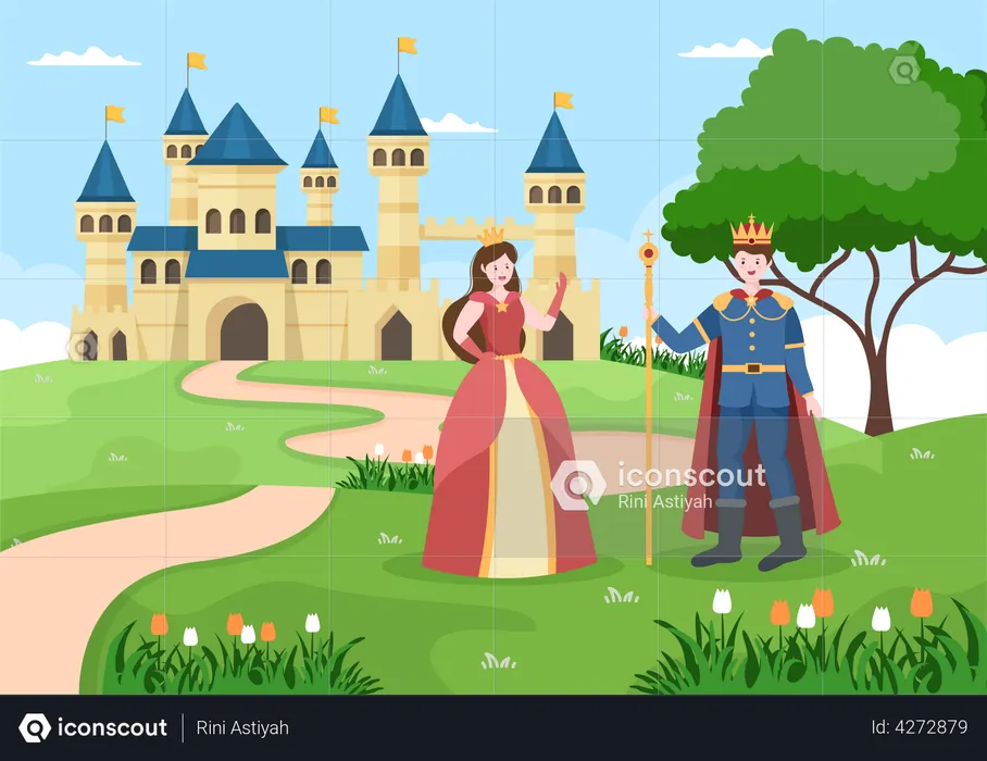 King and queen standing together  Illustration