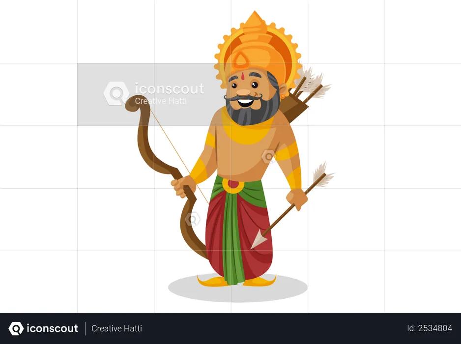 King Dasharatha holding bow and arrow  Illustration