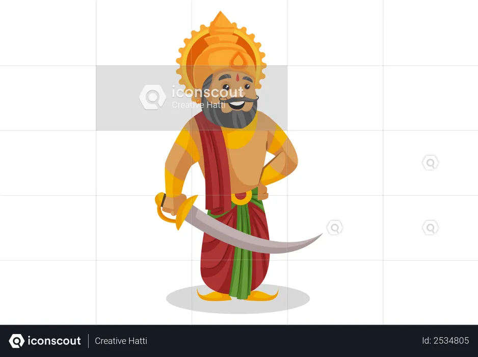 King Dasharatha Holding Sword Illustration - Free Download People 