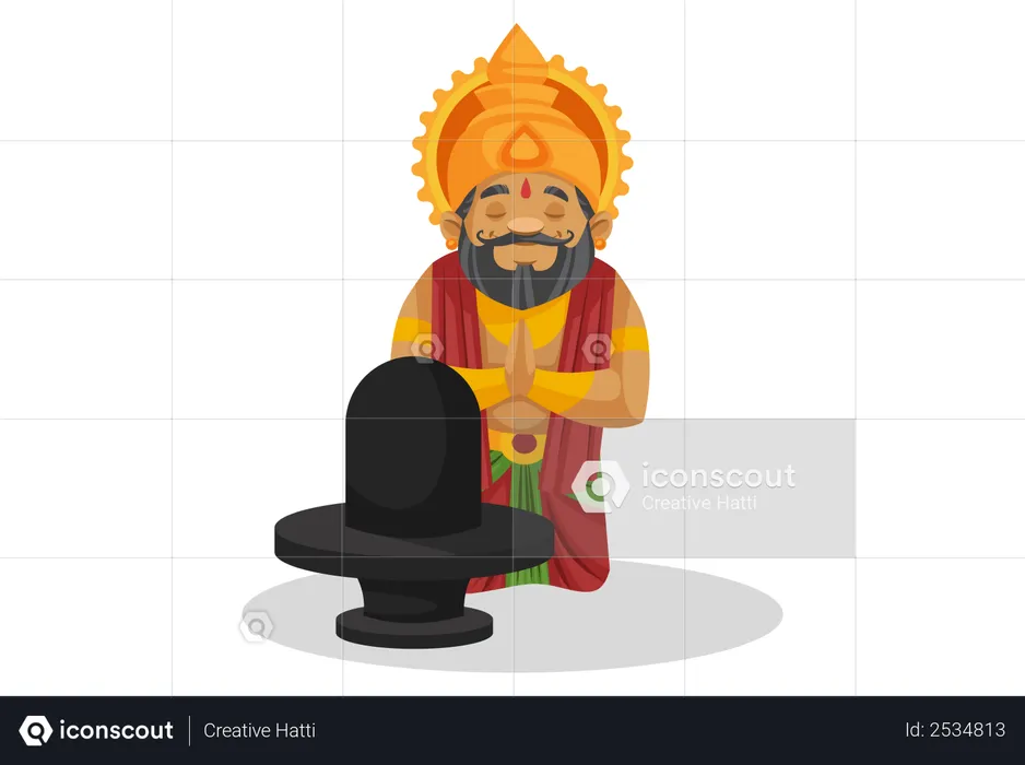 King Dasharatha praying to lord shiva  Illustration