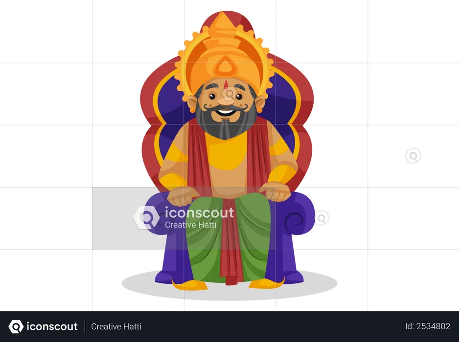 King Dasharatha sitting on throne  Illustration