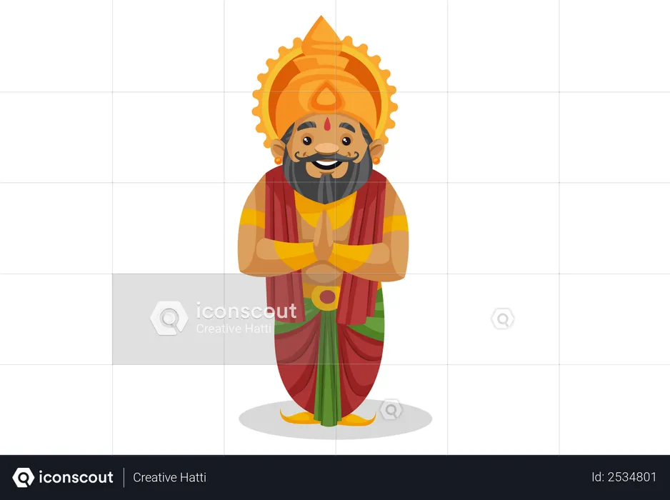 King Dasharatha standing in welcome pose  Illustration