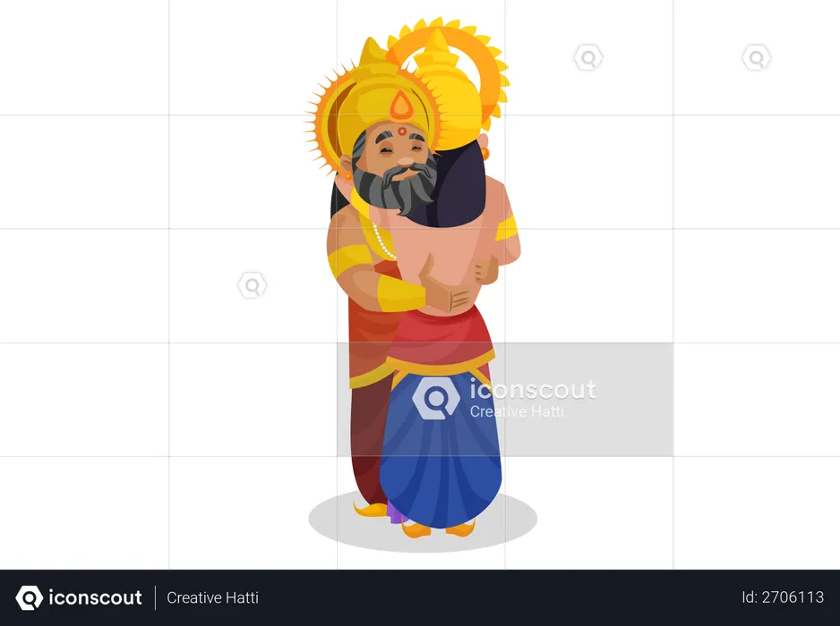 King Dhritarashtra hugging duryodhana  Illustration