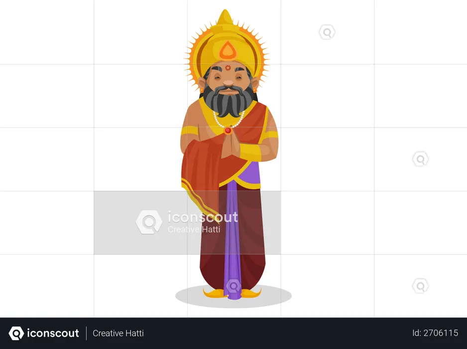 King Dhritarashtra standing with welcome pose  Illustration