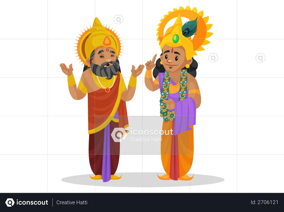 King Dhritarashtra talking with Lord krishna  Illustration