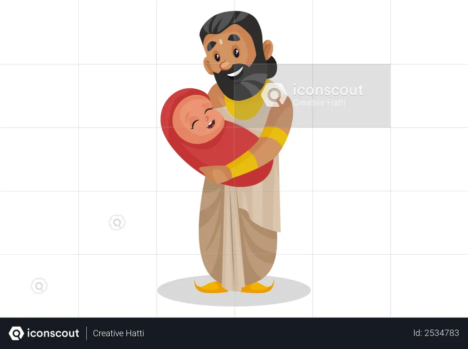 King janaka carrying kid in his arm  Illustration