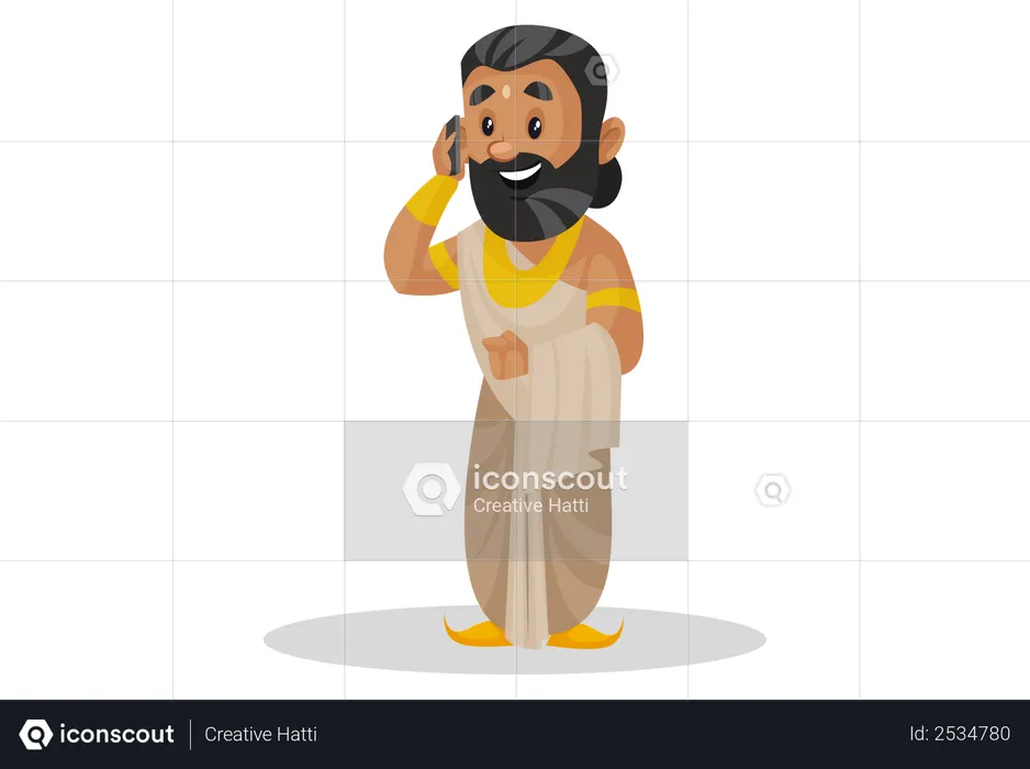 King Janaka talking on phone  Illustration