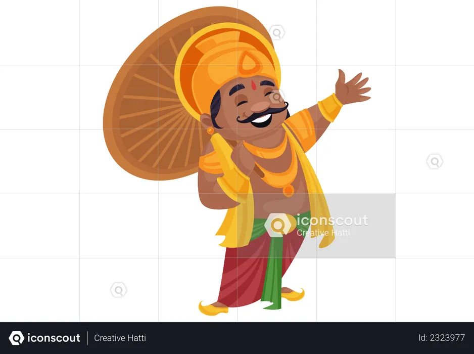 King Mahabali holding an umbrella in hand and laughing  Illustration
