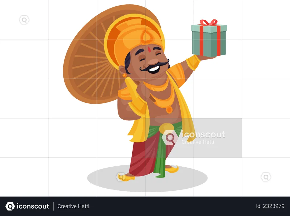 King Mahabali holding gift box in hand  Illustration