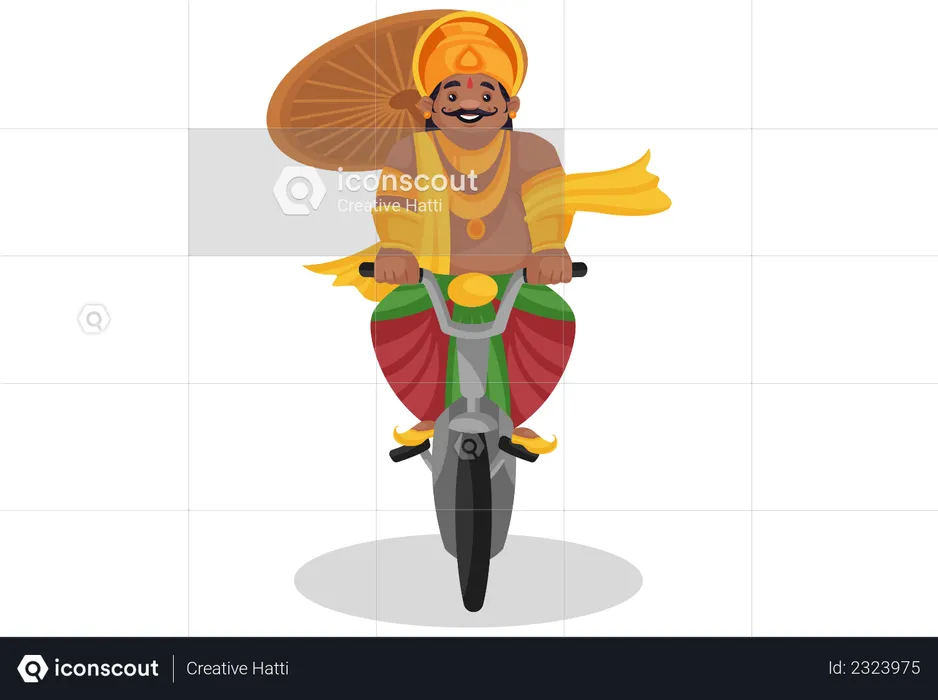 King Mahabali riding a bicycle  Illustration