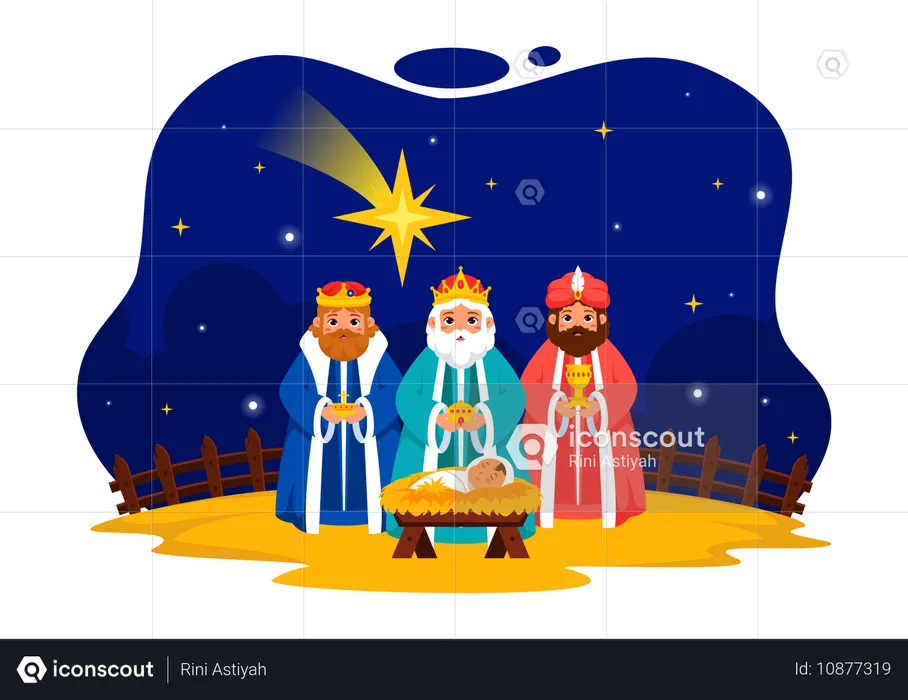 Kings celebrating jesus birth  Illustration