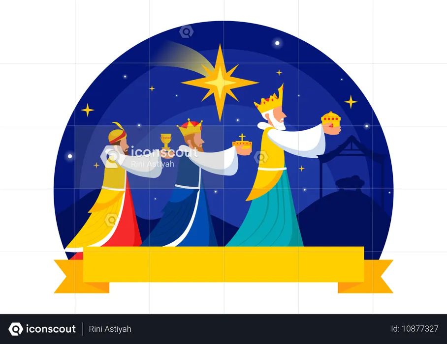 Kings giving gold gift to jesus  Illustration