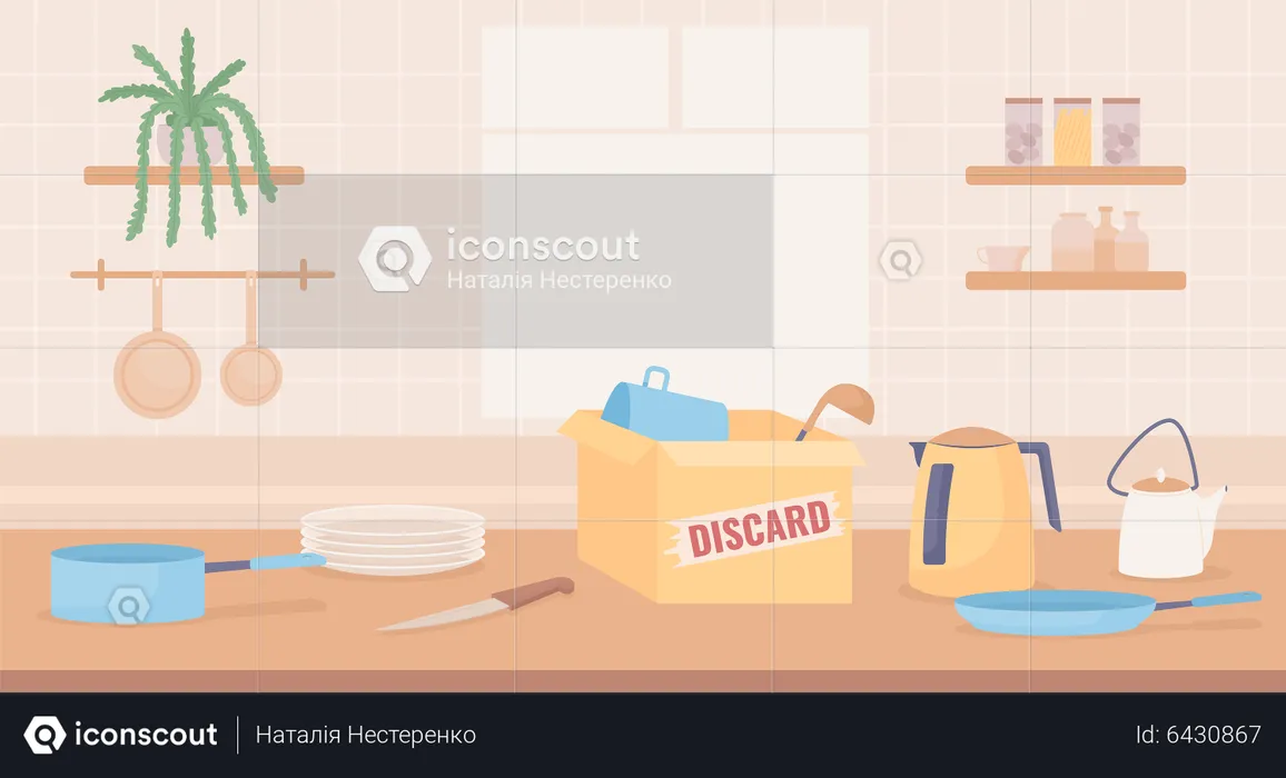 Kitchen countertop with cardboard boxes  Illustration