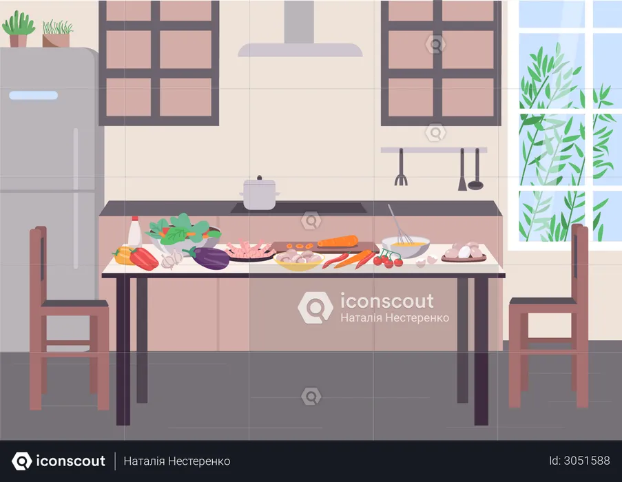 Kitchen table for cooking  Illustration