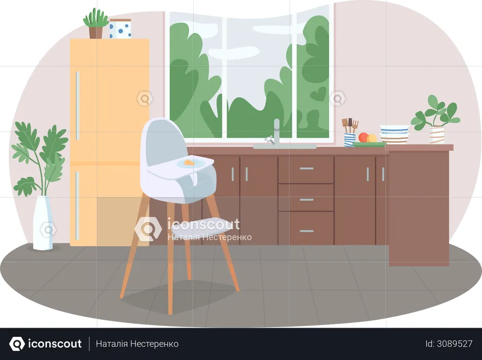 Kitchen with highchair  Illustration