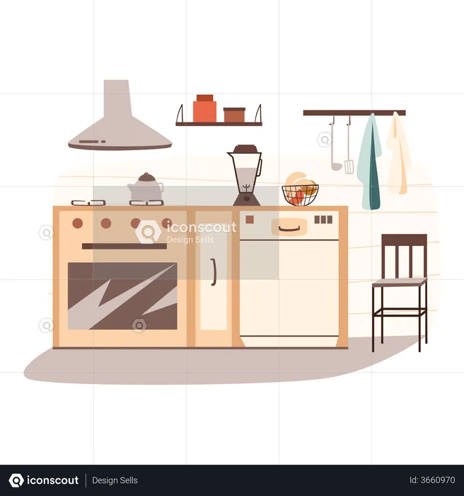 Kitchen with oven  Illustration