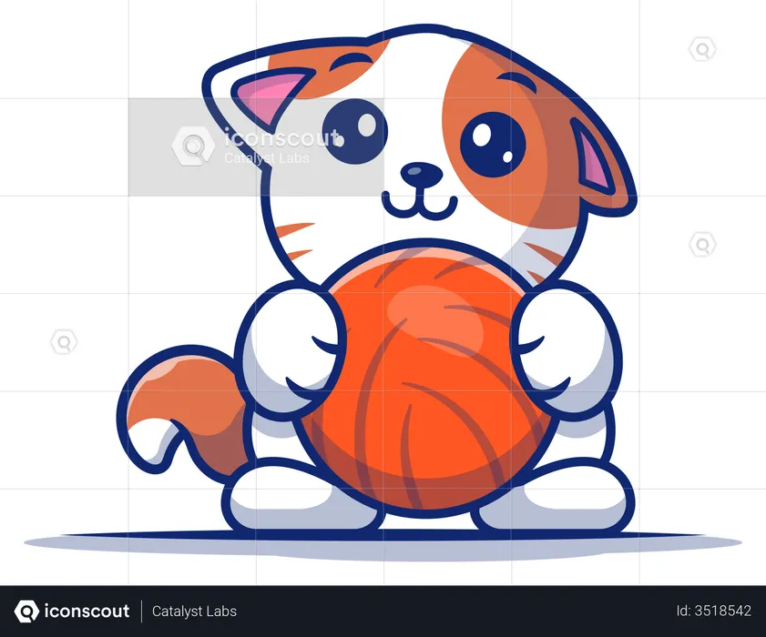 Kitten playing with ball  Illustration