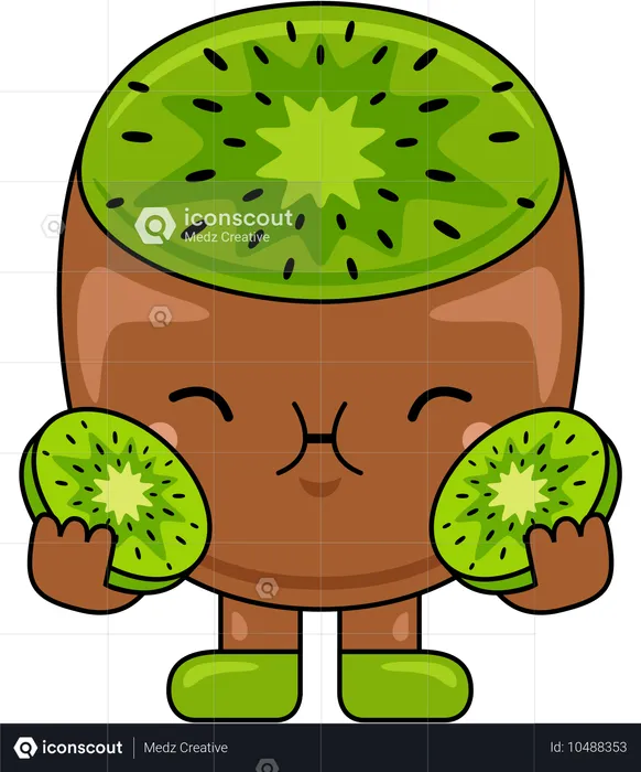 Kiwi Mascot eating Kiwi  Illustration