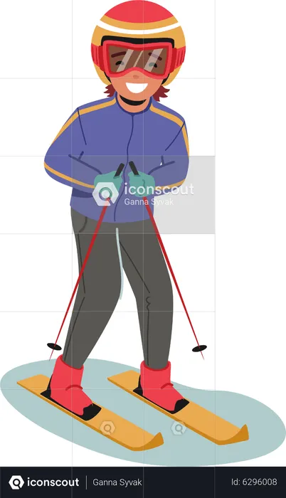 Kleiner Junge beim Skifahren im Freien  Illustration