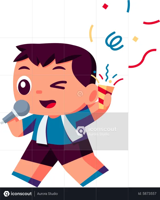 Kleiner Junge singt auf einer Party  Illustration