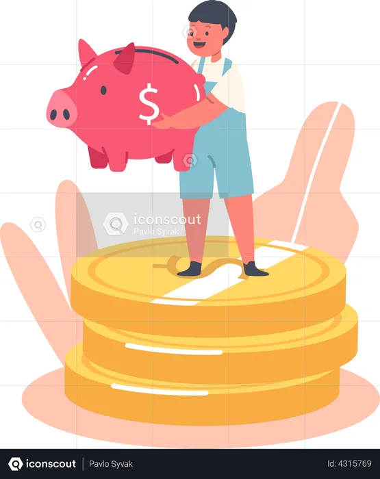 Kleiner Junge spart Geld  Illustration