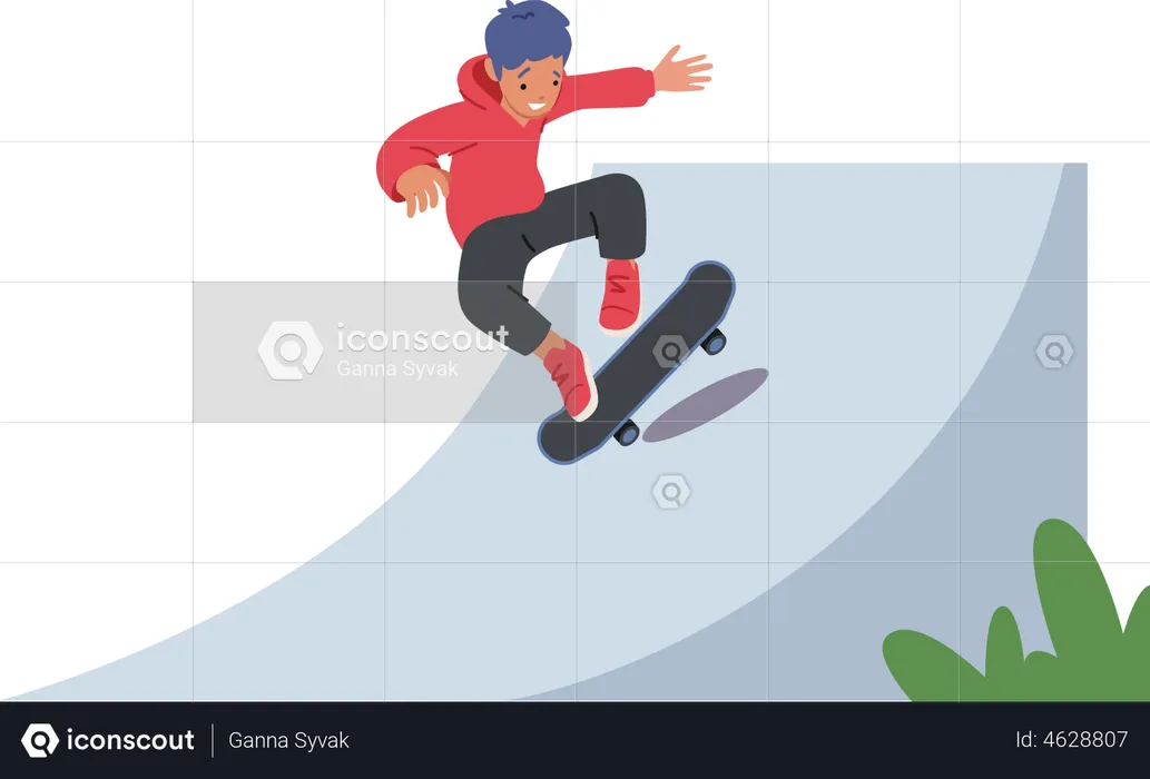 Kleiner Junge springt auf Skateboard  Illustration