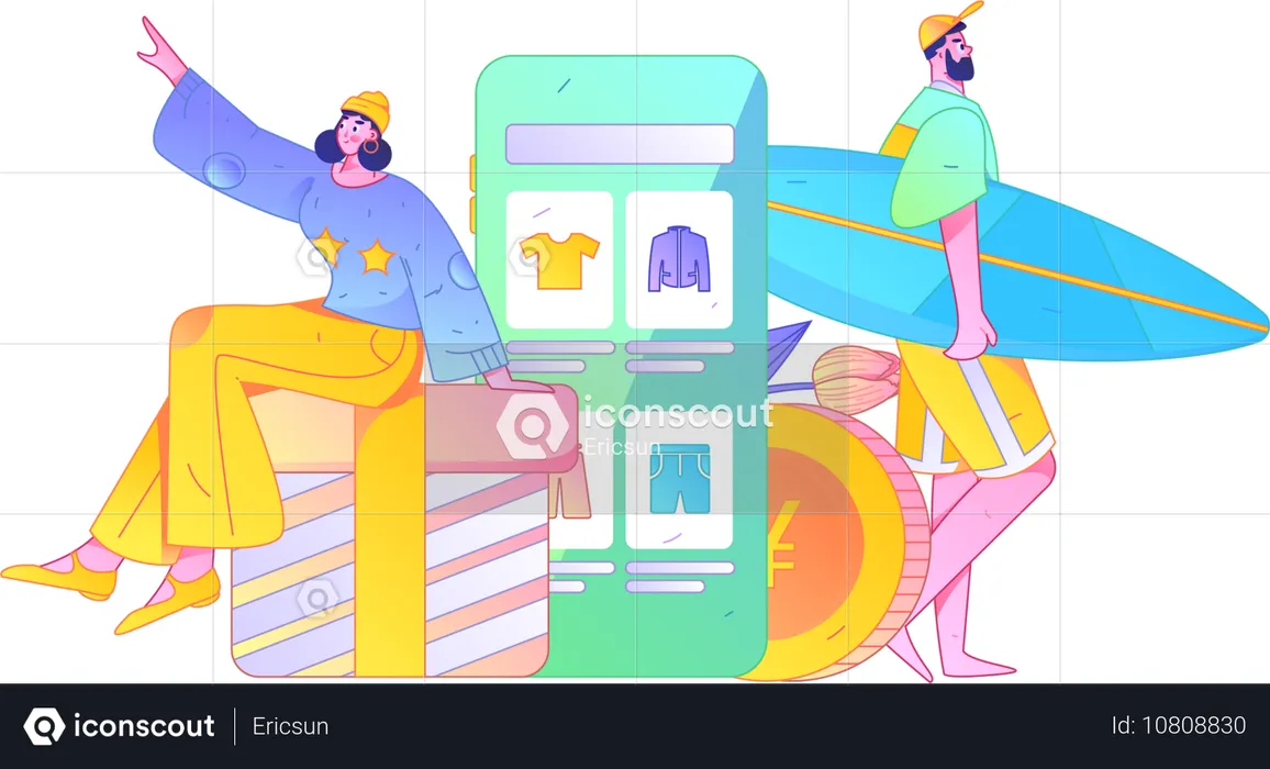 Junge und Mädchen beim Online-Shopping  Illustration