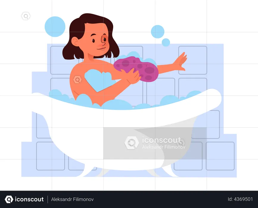 Kleines Mädchen beim Baden  Illustration