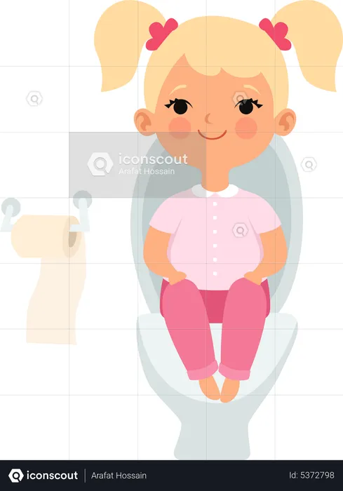 Kleines Mädchen sitzt auf Toilettensitz  Illustration