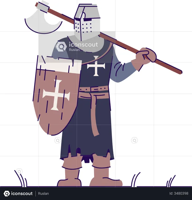 Knight in armor holding weapon  Illustration