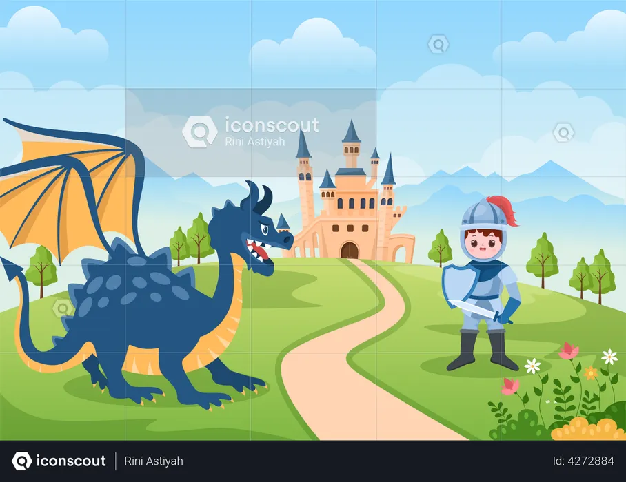 Knight vs Dragon  Illustration