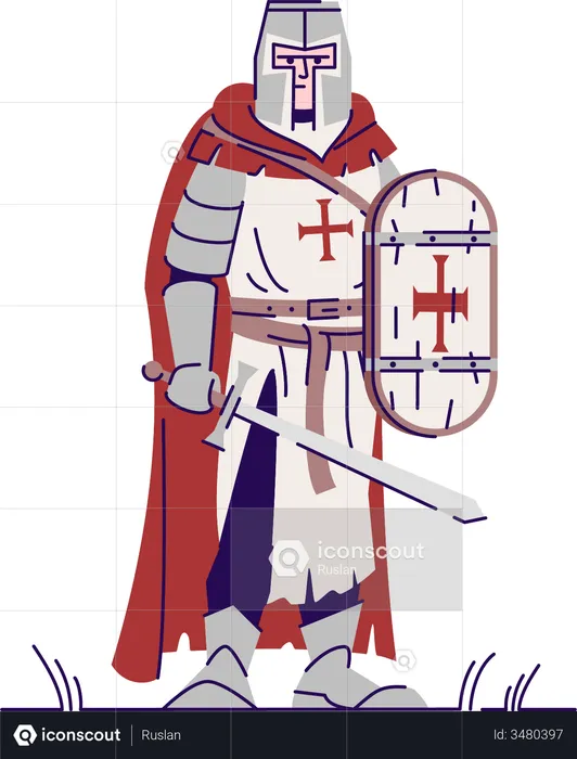 Knights templar with armor and sword  Illustration