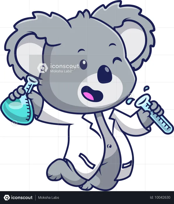 Un scientifique koala tient des bouteilles de laboratoire  Illustration