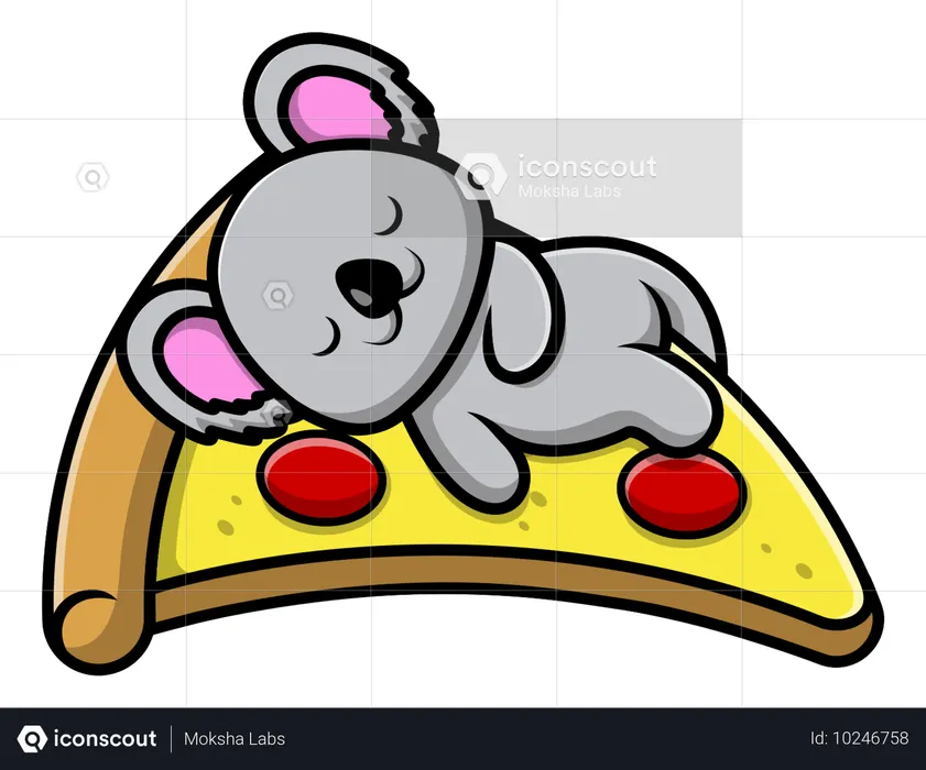 Koala Sleeping On Pizza  Illustration