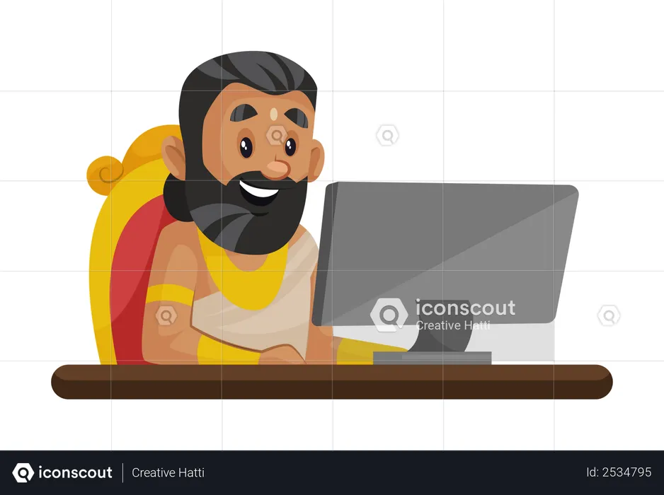 König Janaka arbeitet am Computer  Illustration