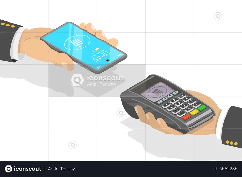 Kontaktloses, sicheres Bezahlen per Smartphone und NFC-Technologie  Illustration