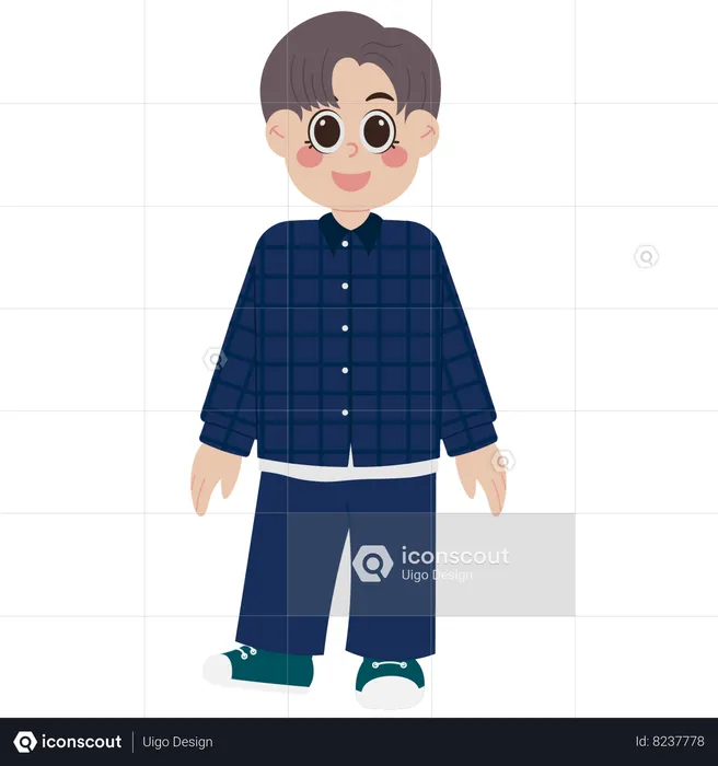 Korean Boy In Plaid Shirt  Illustration