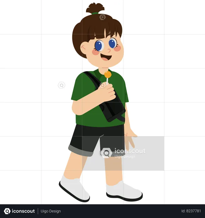 Korean Boy With Sling Bag And Candy  Illustration