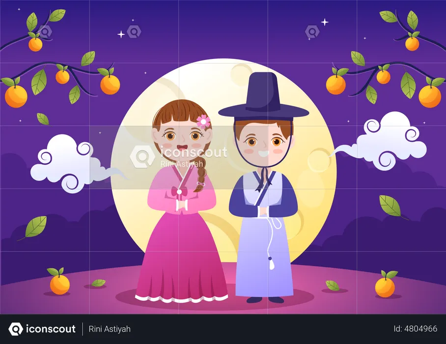 Korean couple celebrate Chuseok Day  Illustration