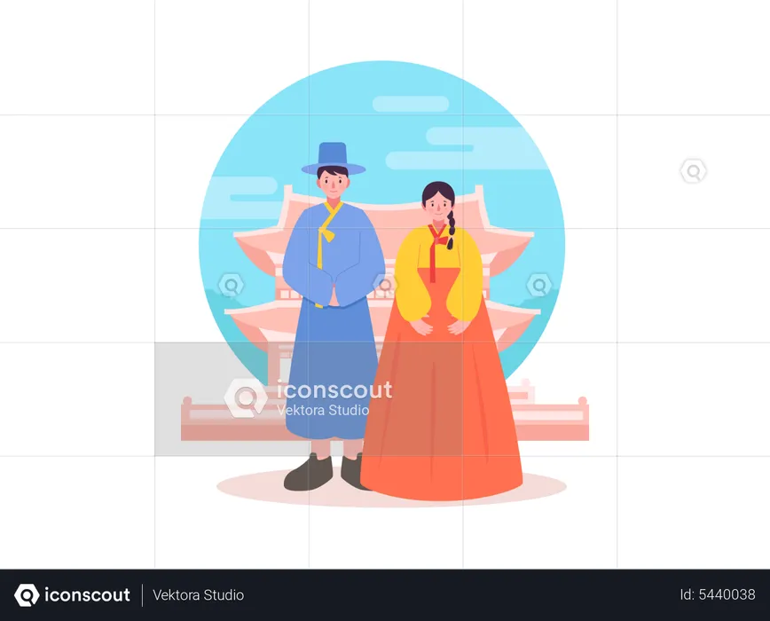 Korean couple in traditional clothes  Illustration