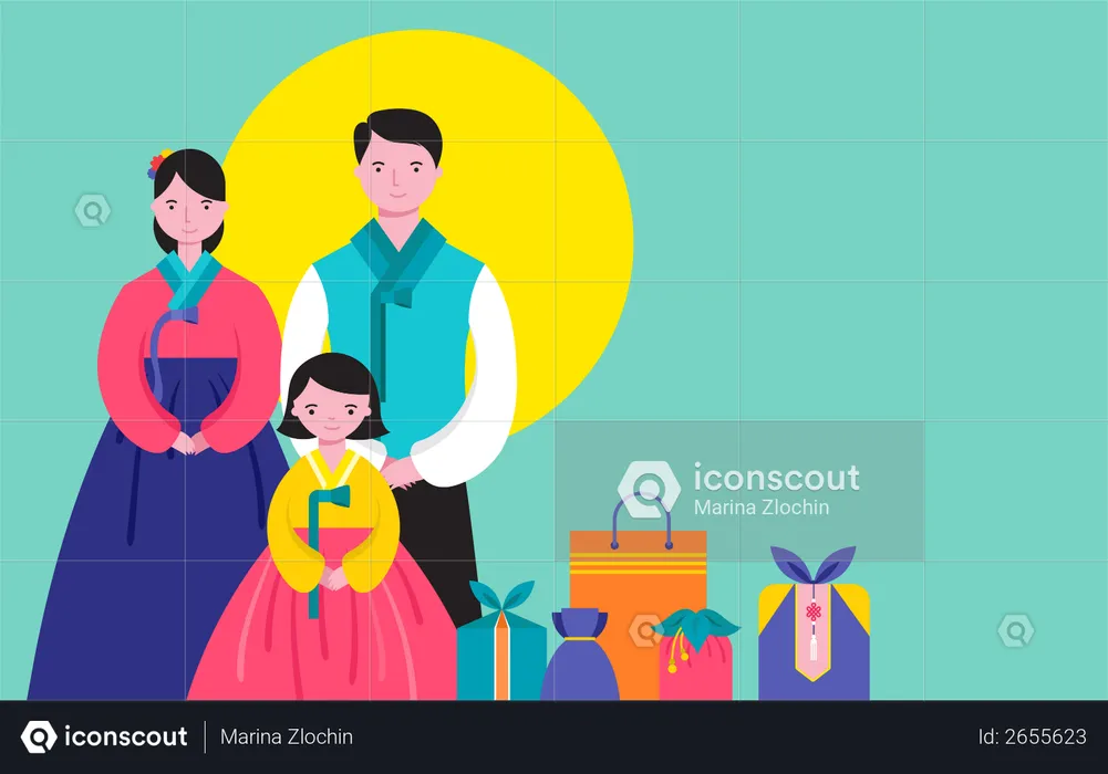 Korean Traditional Happy family  Illustration