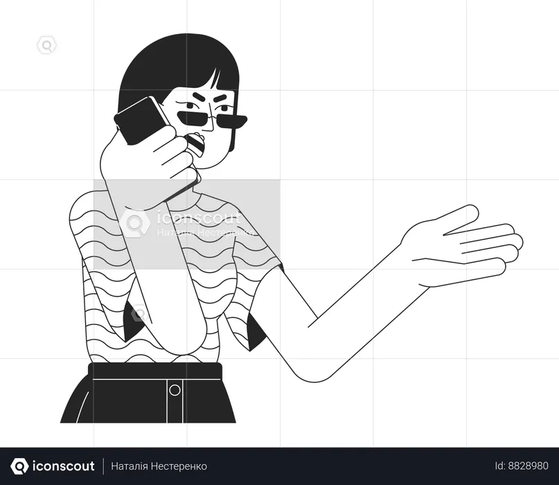 Korean woman arguing on phone  Illustration