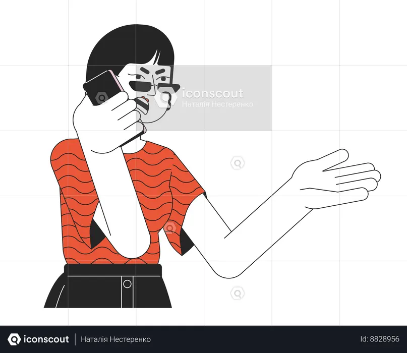 Korean woman arguing on phone  Illustration