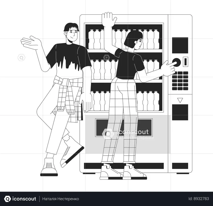 Korean young couple leaning on vending machine  Illustration