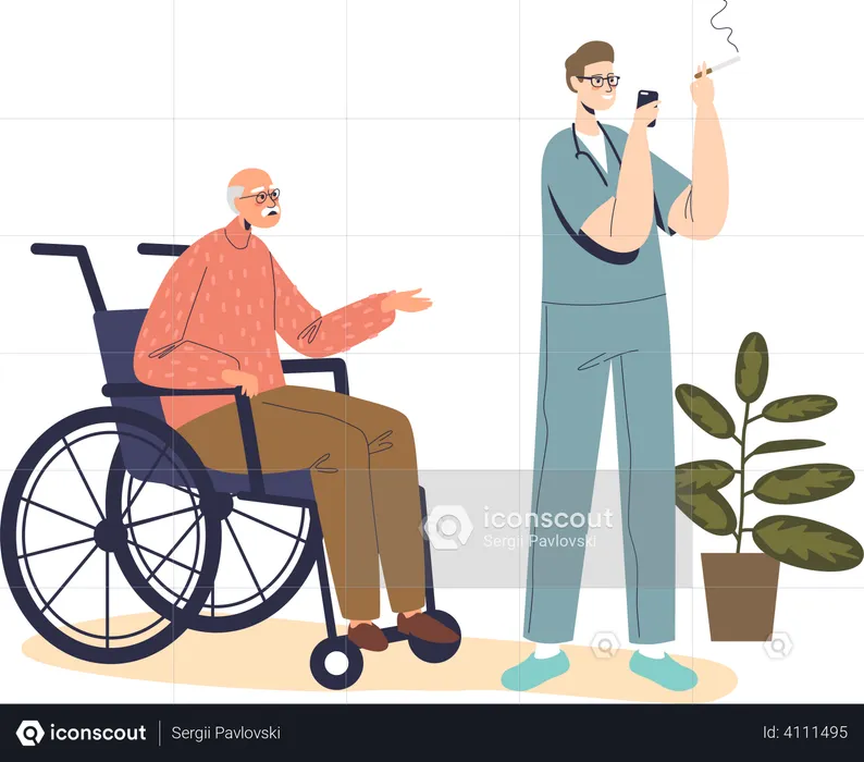 Krankenpfleger, Rauchen im Krankenhaus  Illustration