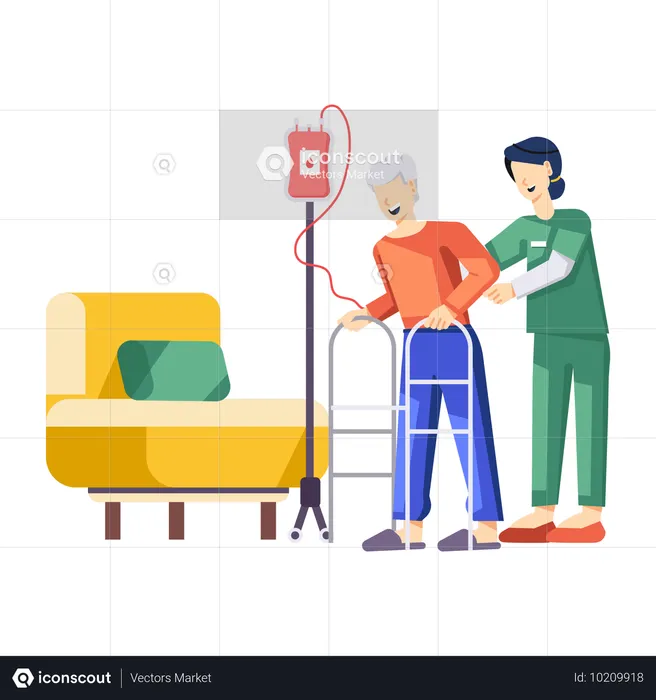 Krankenschwester hilft alter Frau  Illustration