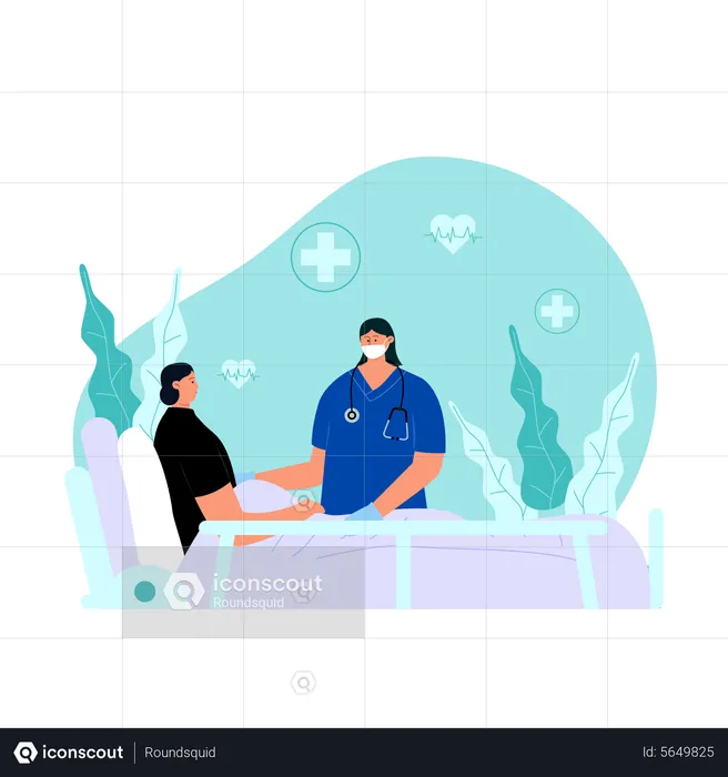 Ärztin besucht junge Patientin im Krankenhaus  Illustration