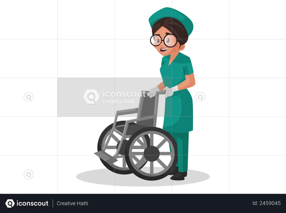 Krankenschwester mit Rollstuhl  Illustration